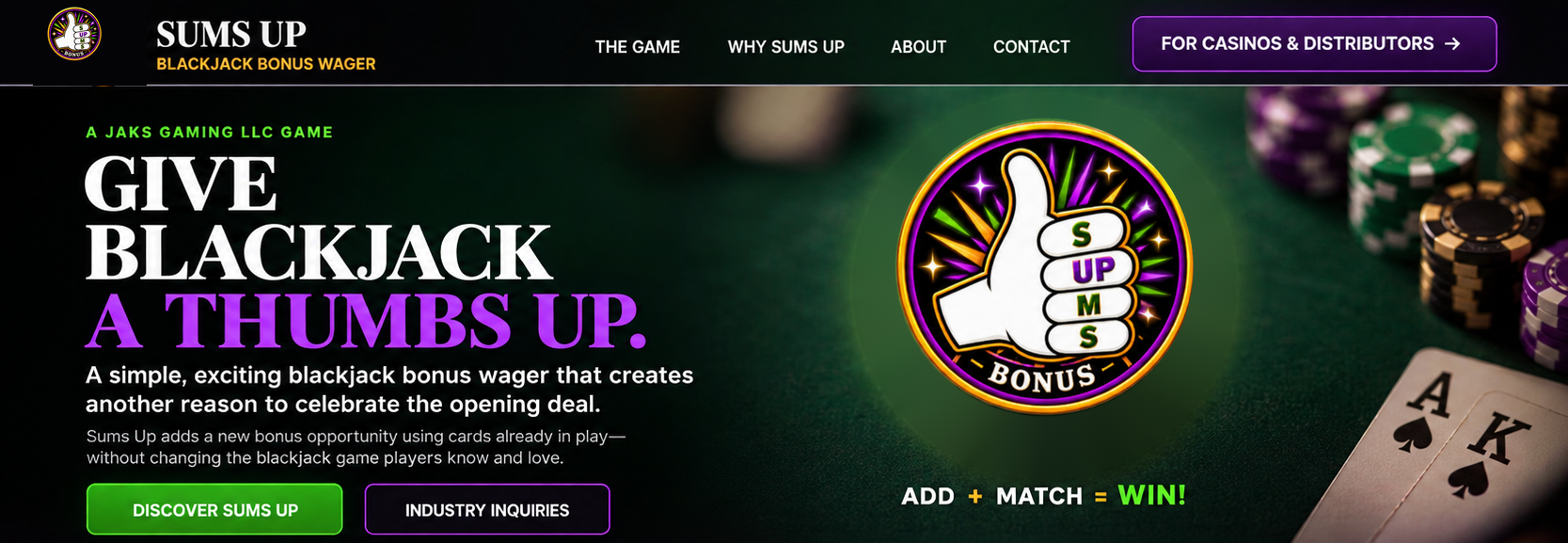 Sums Up homepage: Give Blackjack a Thumbs Up